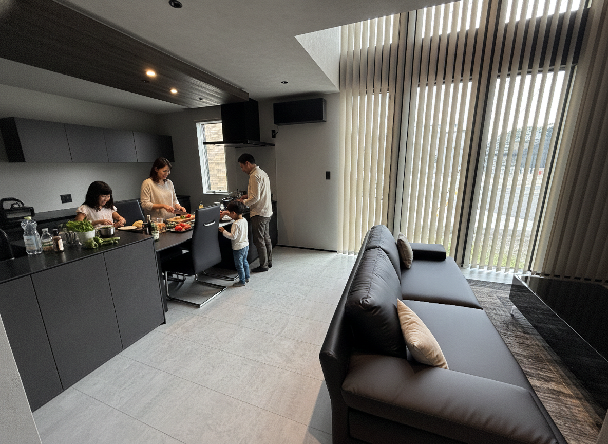 02. 黒のアイランドキッチン